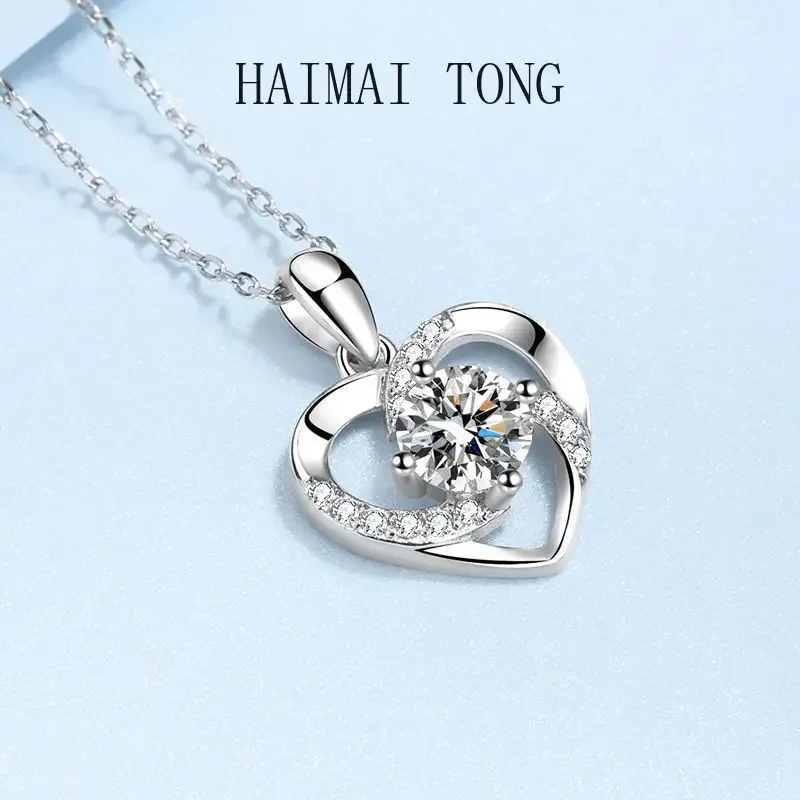 Heart style PT950 Platinum Necklace Moissanite 0.8ct Women Pendant Wedding Valentine's Day Gift melon seeds and o-chian optional