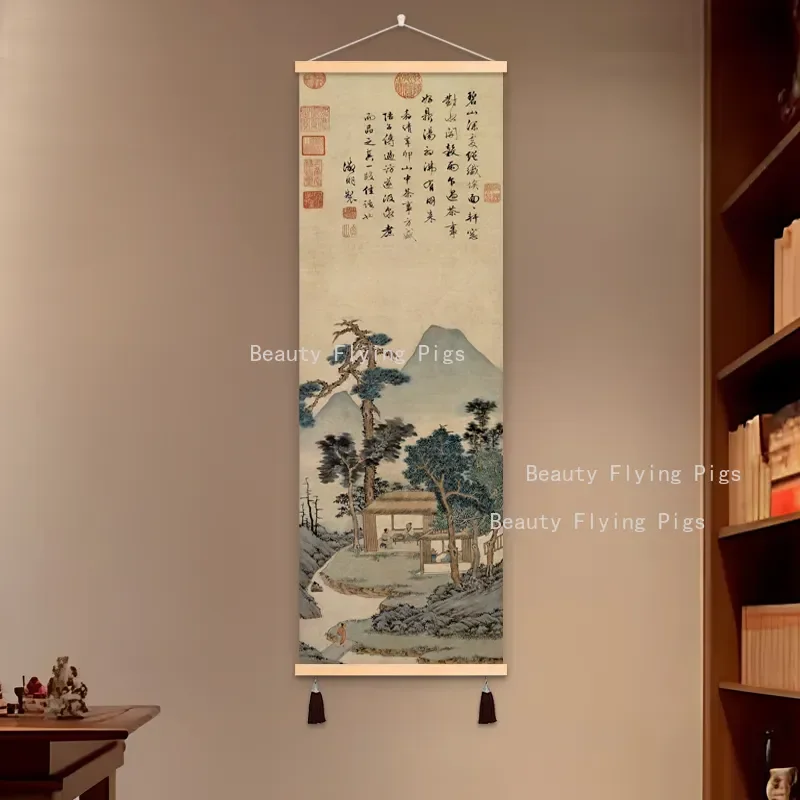1pc 40×120cm Chinese Scroll Painting  Wall Mounted Painting Home Decoration, Bedroom/Tea Room/Homestay Decor Partition Painting
