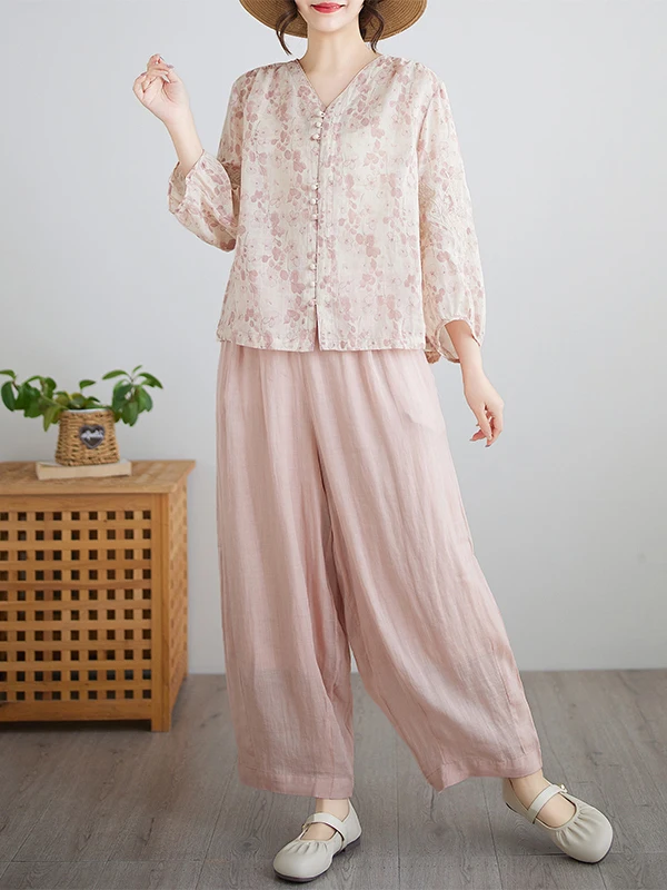 

Faionable Casual Print irt Skintight с эластичной резинкой на талии, легкие широкие брюки с девятью точками, два предмета Seoung Looking Seve...