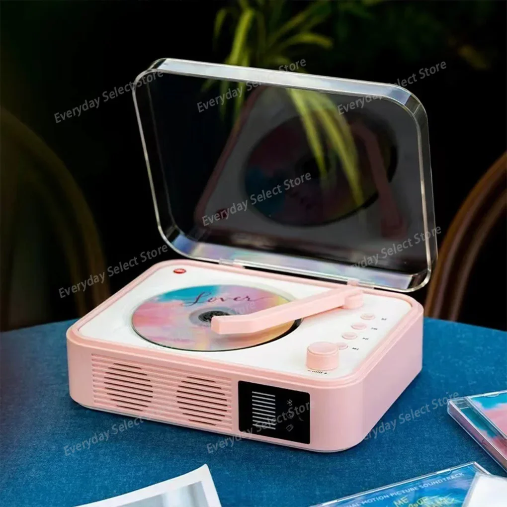Retro CD Player Two Way Bluetooth Built-in Speaker Lossless Music Player LED Spectrum Light Rechargeable Supports USB Playback
