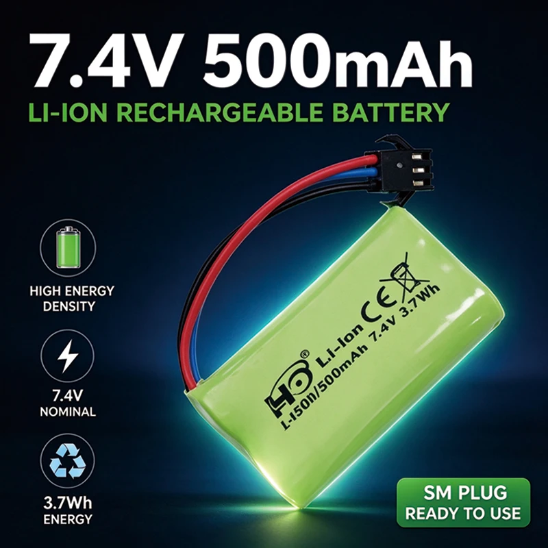 S 7.4V 500mAh 10C Li‑ion Battery Pack SM3P PlugUpgrade Replacement Parts for Mn82 Mn111 Mn99s LD1899 LD1801 LD1297S RC Car Toys