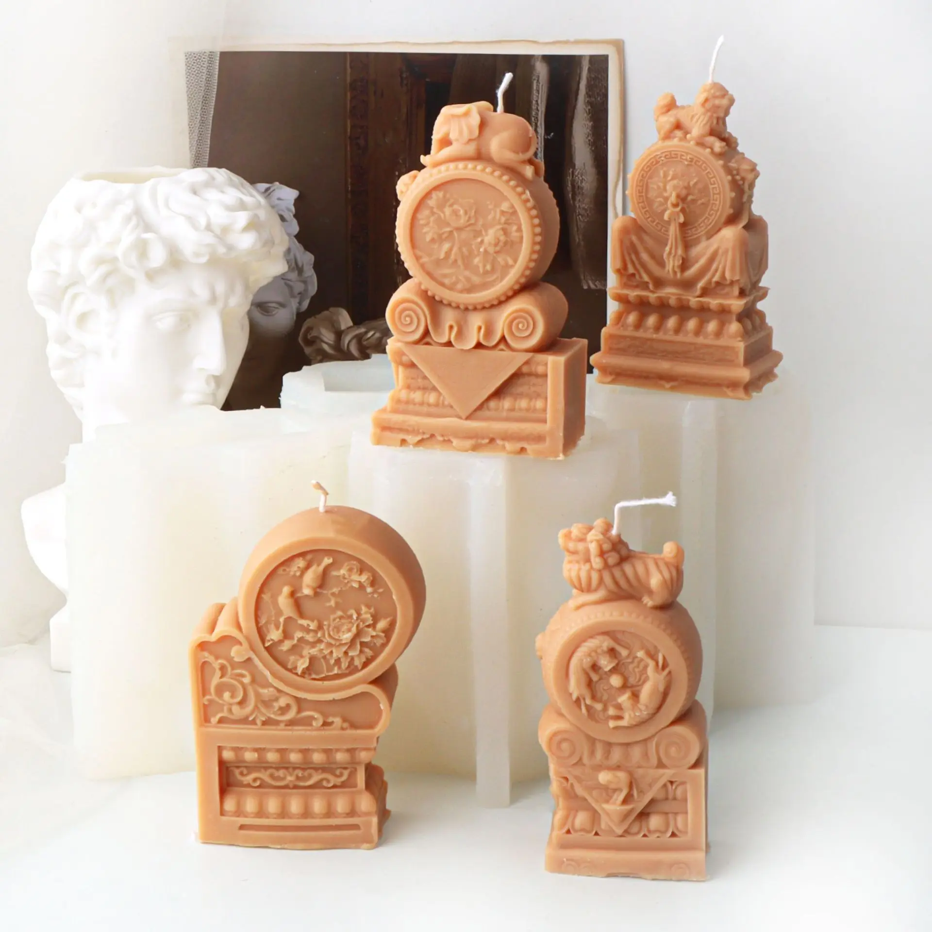 Holding Drum Stone Gate Pier Elephant Silicone Candle Mold Pixiu Bird Lion Gate Pier Aromatherapy Plaster Resin Mold