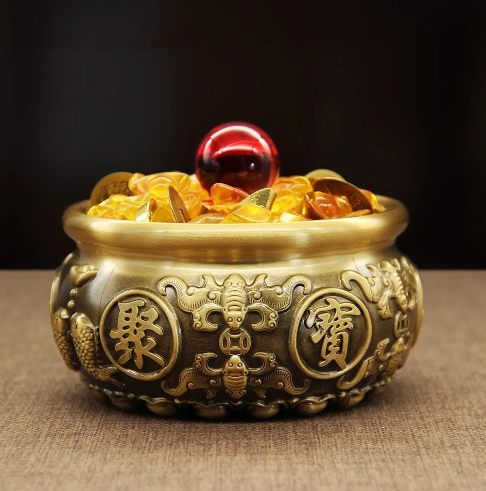 Brass Treasure Basin Ornament Home Ashtray Craft Office Decoration Auspicious Housewarming Gift Business Opening Gift