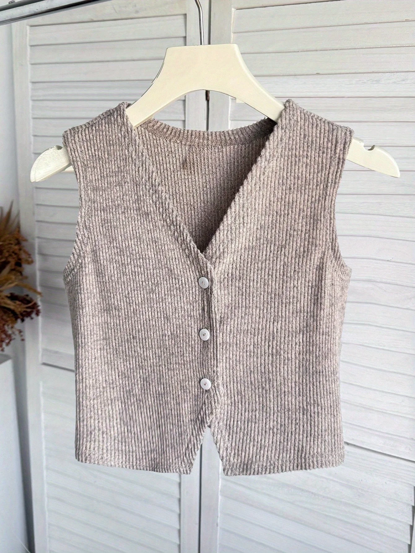 سترة Tween Girl كاجوال متماسكة مضلعة باللون الكاكي الصلب #6