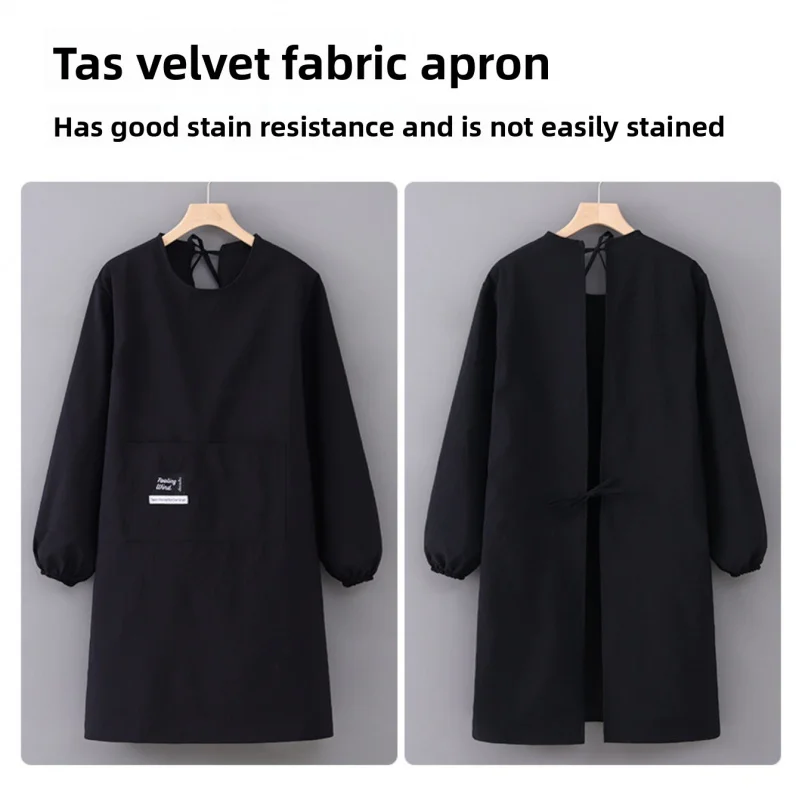 Solid Color Kitchen Apron Waterproof Long Sleeve Coffee House Aprons Breathable Cross Back Catering Work Clothes - view 2