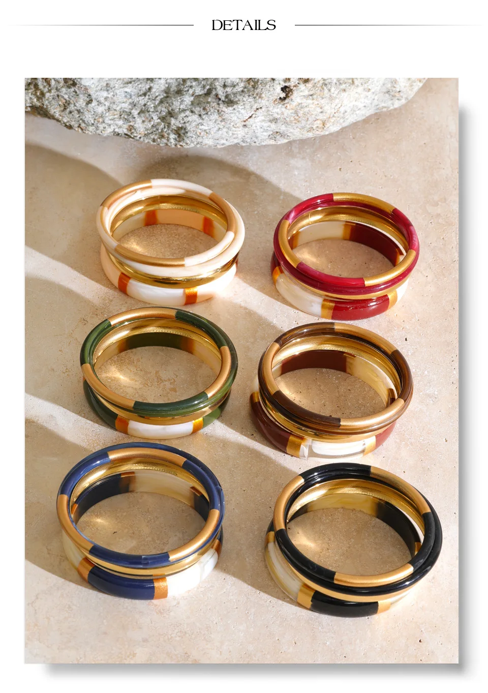 Yhpup 65mm 1 Set Edelstahl-Harz-Armreif, rund, mehrlagig, mehrfarbig, Herbst-Winter-Statement-Schmuck, wasserdicht – Detail 8