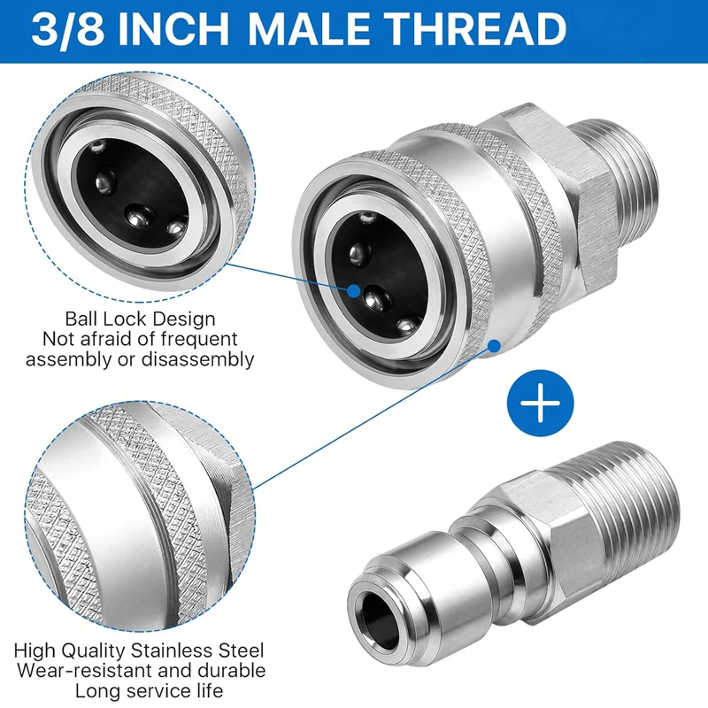 Accoppiatore per idropulitrice da 3/8 pollici spina a connessione rapida in acciaio inossidabile maschio e femmina raccordi a connessione rapida