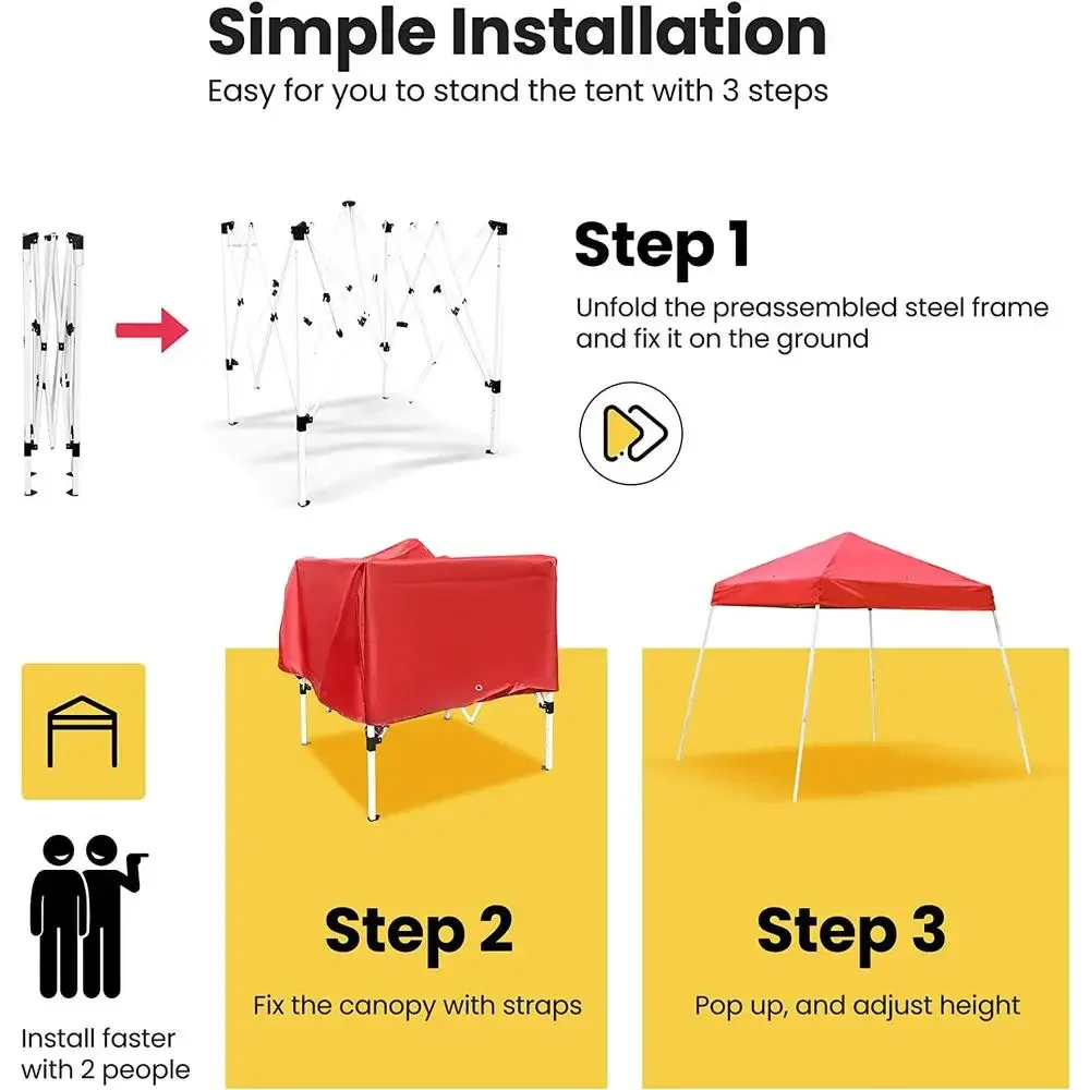 Outdoor Canopy Tent Red 8x8 ft Shade UV Protection Waterproof Steel Frame Kit