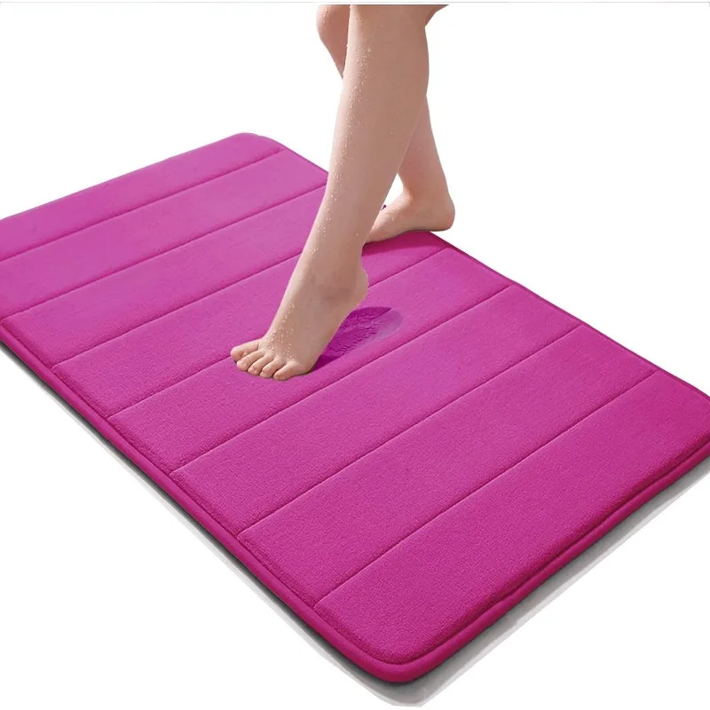 

Memory Foam Bath Mat 17" X 24" Coral Velvet Non-Slip Rapid Water Absorption Soft Easier to Dry Machine Wash Bathroom Mat, Pink