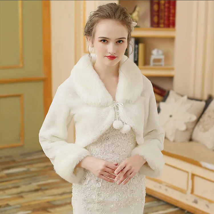 Wedding Bolero Evening Woman Faux Fur maniche lunghe con colletto giacca da sposa formale Party Shrug cappotto da sposa