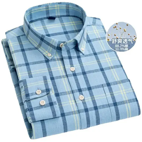 Imagen 2 del producto Camisas de lino de algodón, camisa de manga larga para hombre, ropa de color puro, camisa informal de cáñamo, camisa masculina, camisas de vestir para hombre