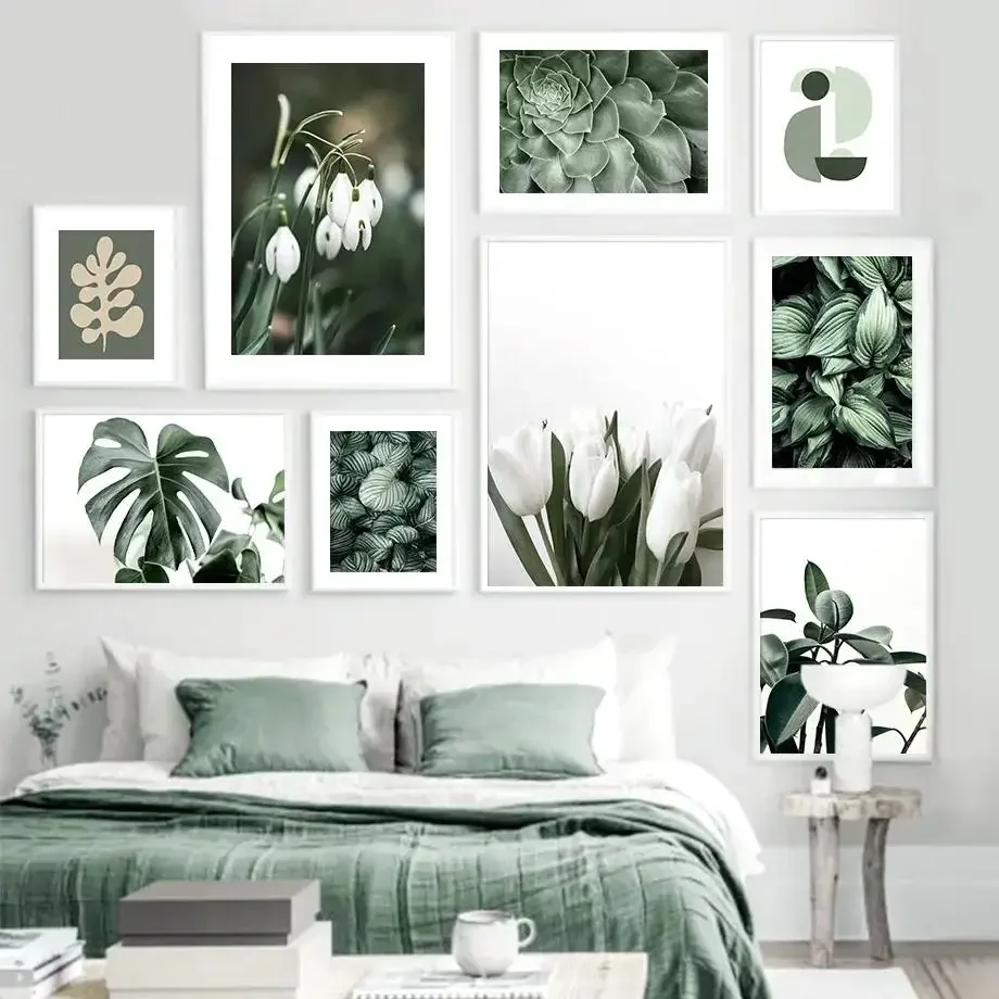 Nordic Style Botanical Wall Art  Tulip Aloe  Monstera Leaf Canvas Prints for Living Room