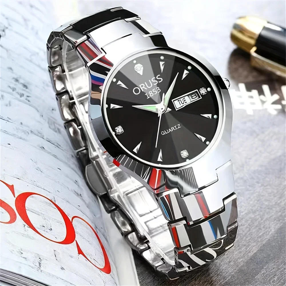 2pcs Couples Dial Cutting Quartz Watch Business Fashion Analog Calendar Wrist Watch Valentines Gift For Men Women Date Watch