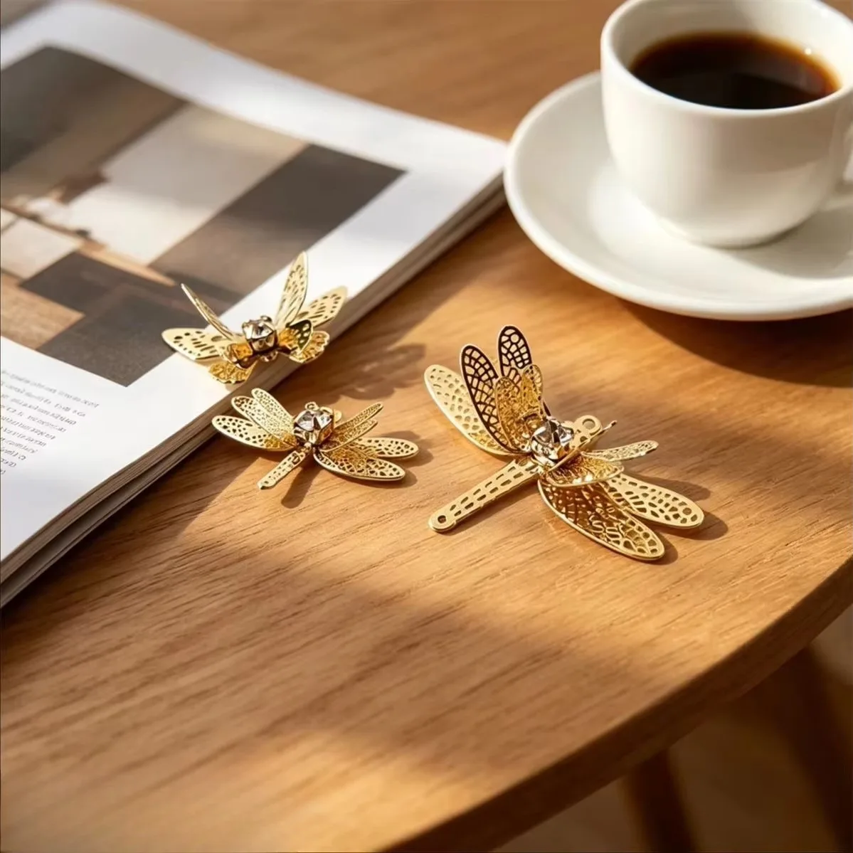 Brass 14K Gold Plated Inlaid CZ 3D Butterfly Dragonfly Charms DIY Drop Earring Hairpin Handmade Jewelry Accessories