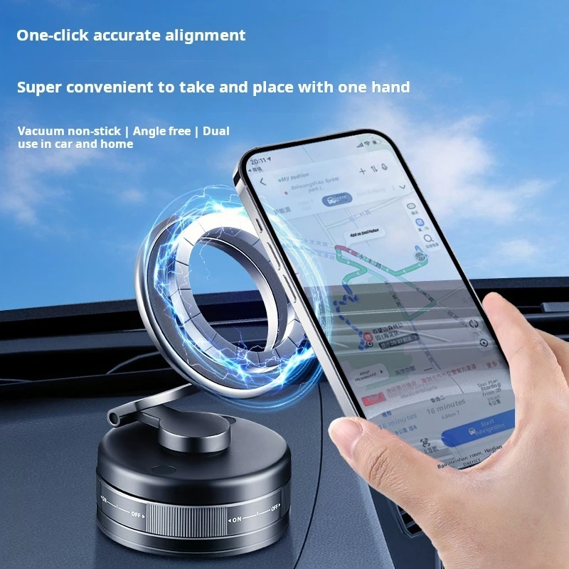 Zinc Alloy Magnetic 360 Rotatable Car Phone Holder with Vacuum Suction for IPhone 16/15/14/13 Universal Durable Anti-Slip Mount