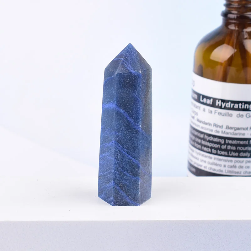1 Stück 50–80 mm natürlicher blauer Aventurin, polierter Kristallpunkt, heilender Obelisk-Zauberstab, Turmornament für Heimdekoration