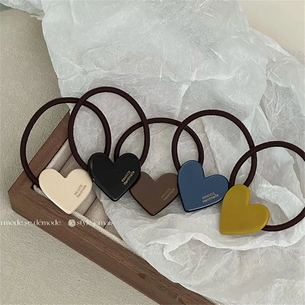 Retro Korean Lovely Heart Elastic Hair Bands Rubber Bands Women Girls Hair Ties Rings Rope for Hair Accessories Scrunchy