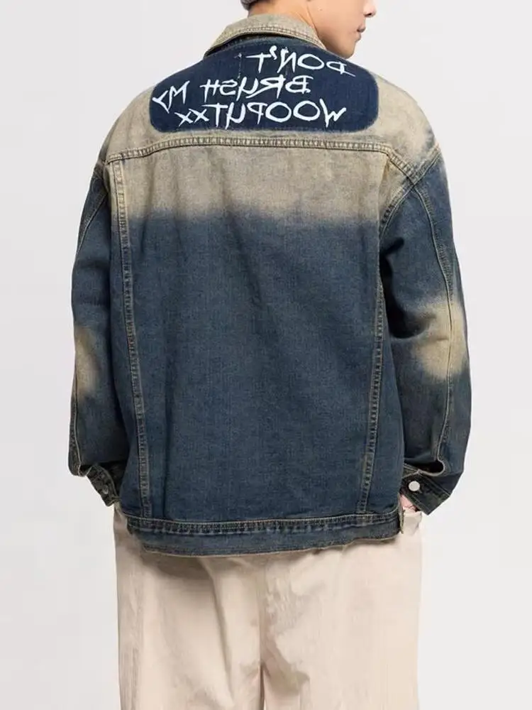 レトロアメリカンウォッシュデニムジャケットメンズスリムフィットスタイリッシュな大きいサイズトップシャツジャケットファッションアーバン春秋冬