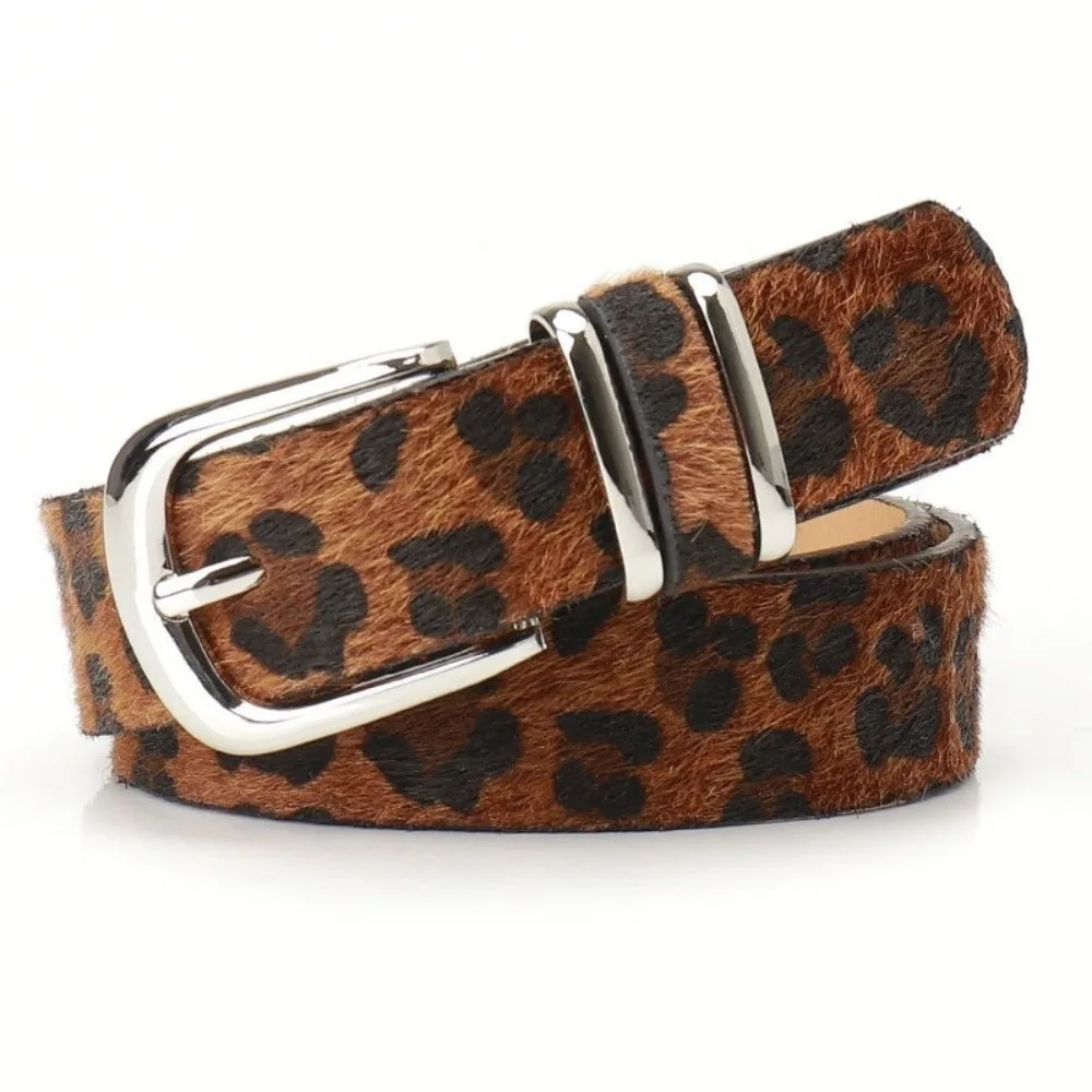 

Simple Plush Leopard Print Belt Y2K Metal Buckle PU Leather Waist Belt Hip-hop Harajuku Waistband Beach