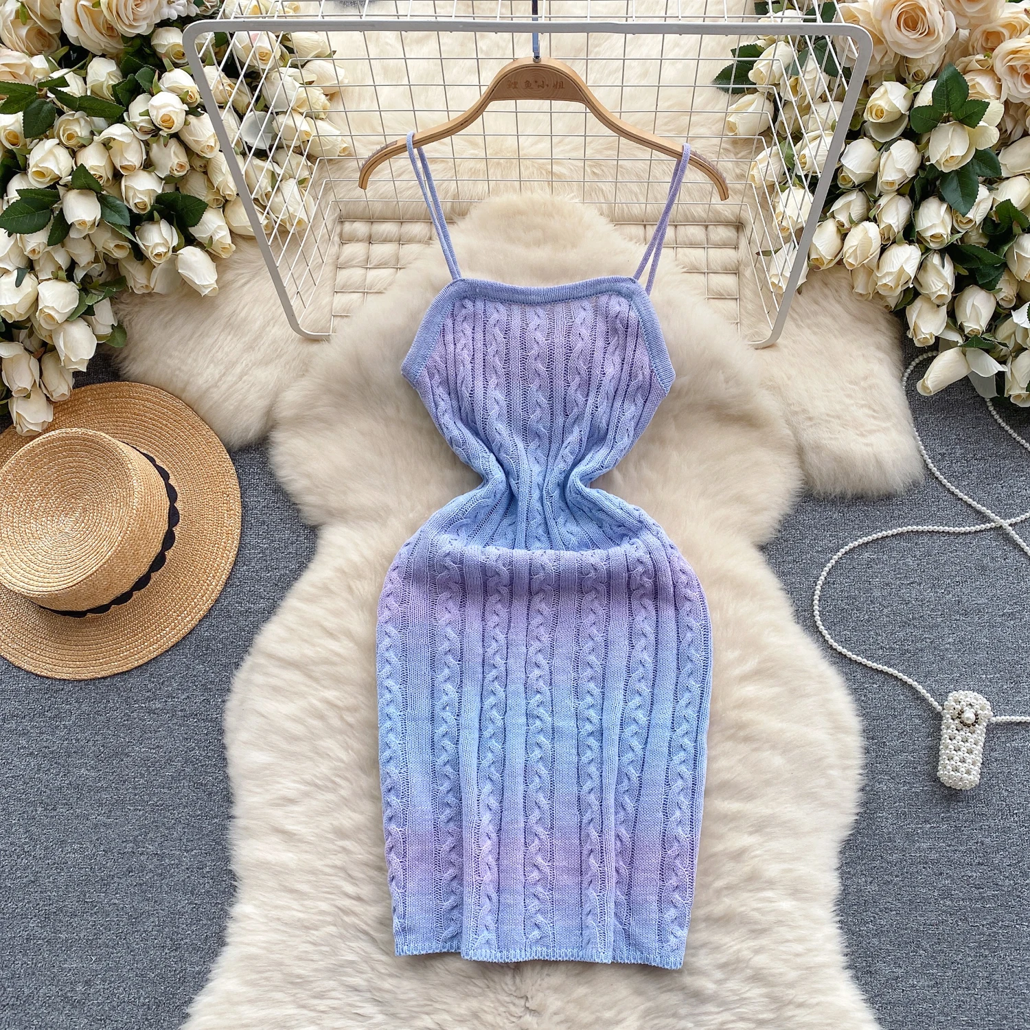 

vintage Knit patchwork﻿ sleeveless chic sweet pencil dress Elegant Slim Vintage basics High Street Korean Fashion Women Clothes