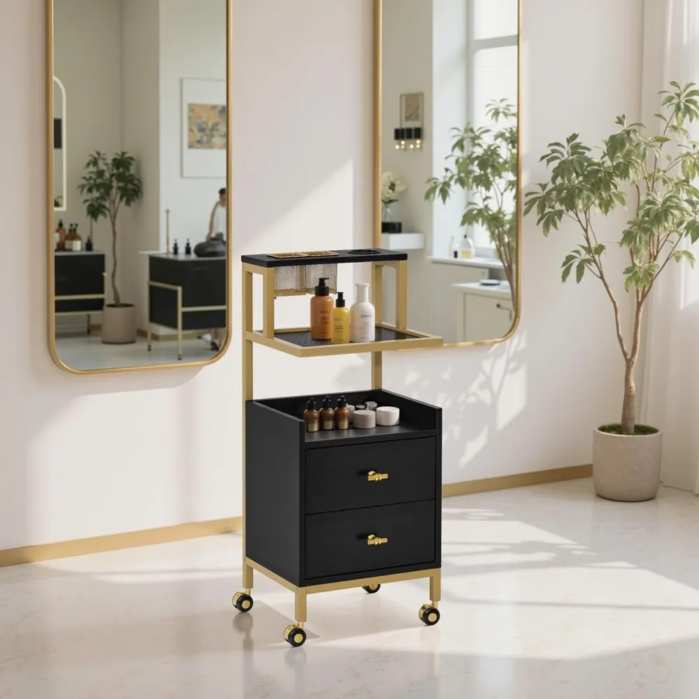 

Rolling Salon Cart with Storage Drawers, Barber Trolley with Metal Tool Holder & Basket, Beauty Salon Equipment , Customized