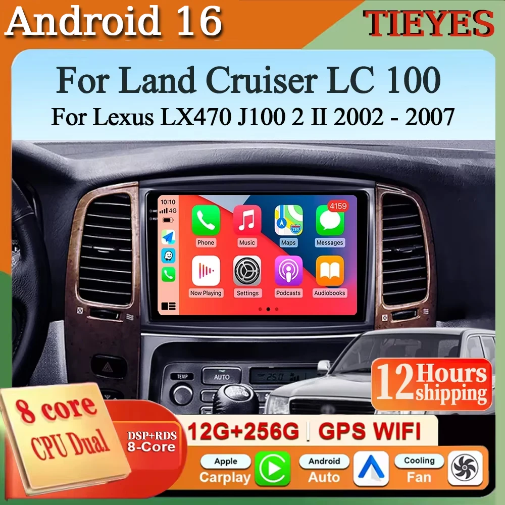 For Toyota Land Cruiser LC 100 For Lexus LX470 J100 2 II 2002 - 2007 Android 16 Car Radio GPS Navigation QLED Carplay Auto Multi