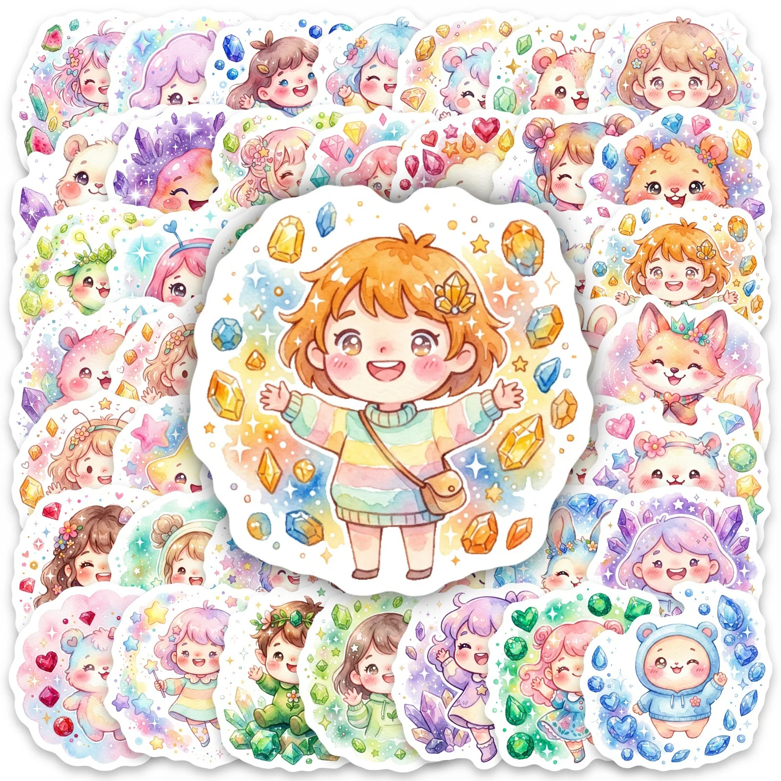 10/30/50PCS Cartoon Gem Elf Girl Animal Stickers Book DIY Skateboard Toys Guitar Luggage Suitcase Decoration Graffiti Sticker