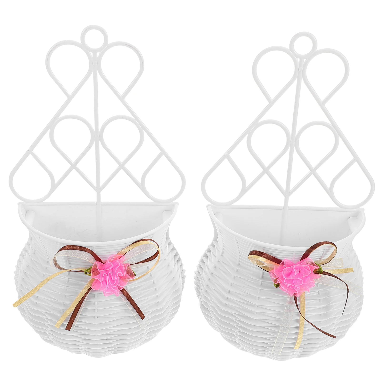 

2pcs Simulated Plant Flower Basket Artificial Hanging Flowers White Wall Planter Faux Baskets Decorative Indoor Vase