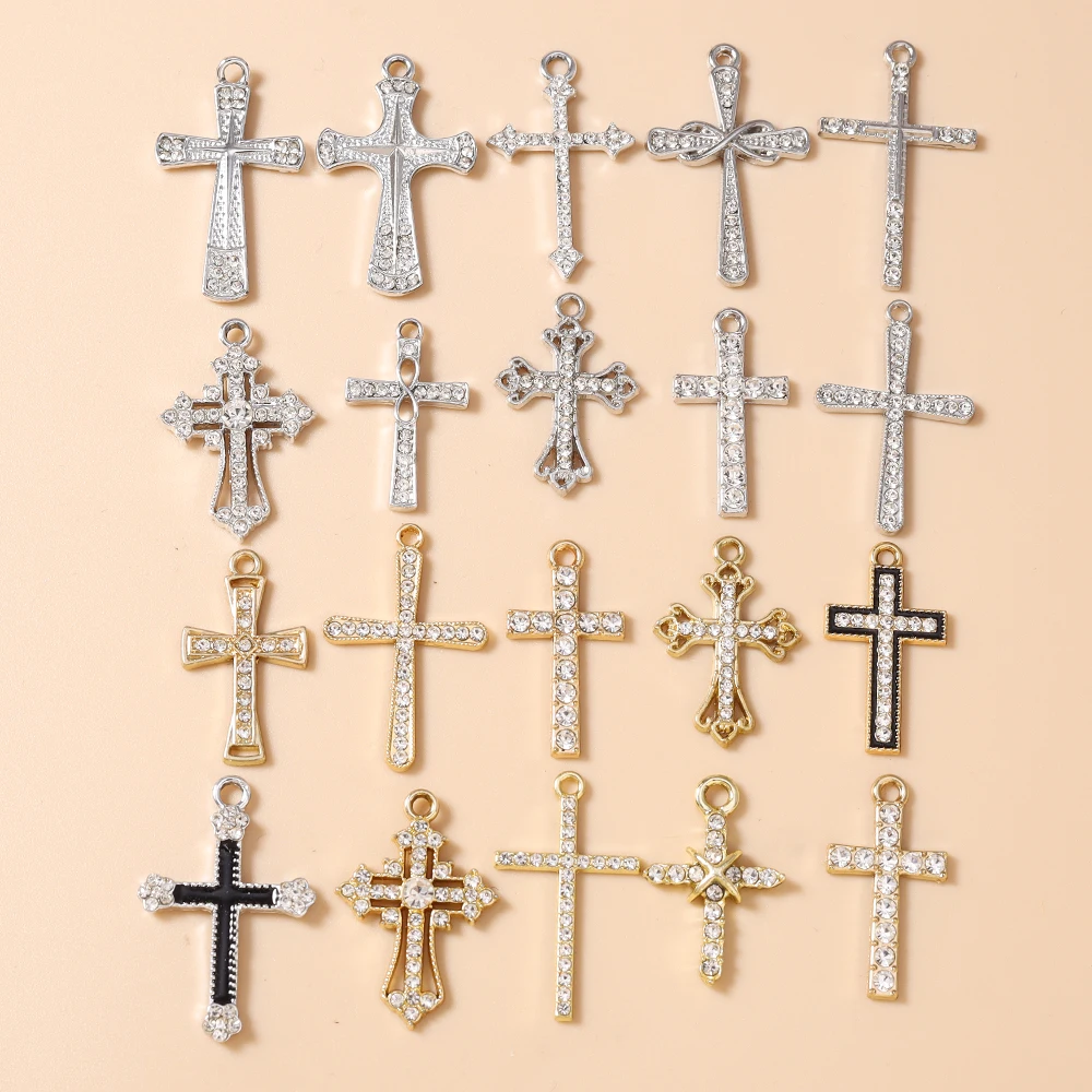 20 Stück niedliche gemischte Kristall-Metall-Kreuz-Anhänger für die Herstellung von Ohrringen, Halsketten, Armbändern, DIY-Bastelarbeiten, Schmuckzubehör – Detail 1