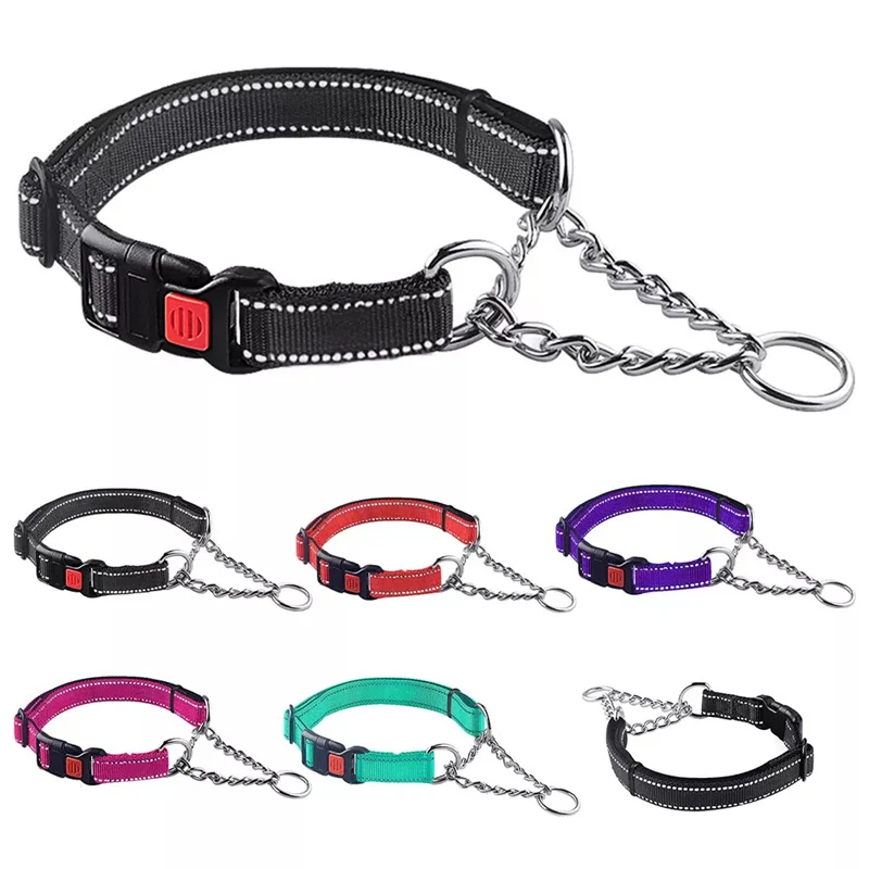 Dog Collar for Small, Medium and Large Dogs Safety Latch Reflective Adjustable Stainless Steel Chain Dog Collar for Training