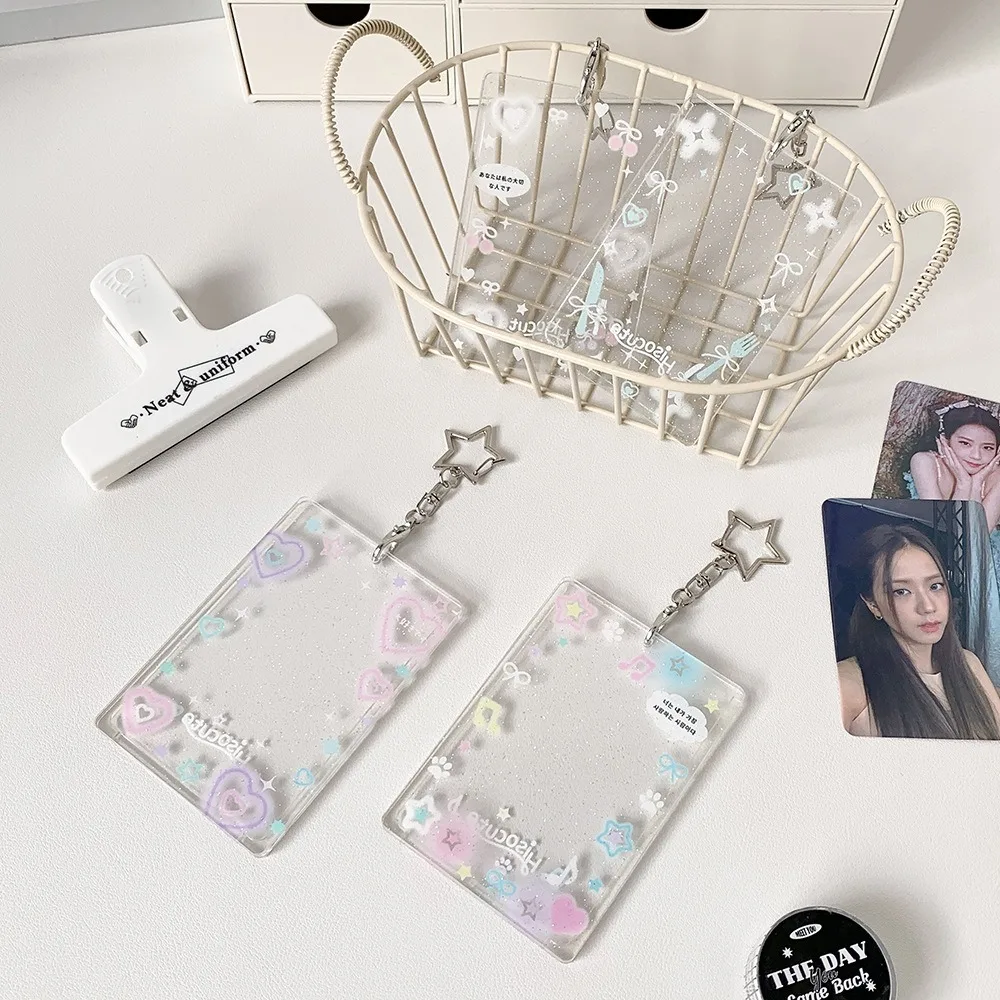 Acrylic 3 inch Photocard Holder Glitter with Pendant Keychian Photo Frame Keychain Bus Card Credit ID Bank Card Holder