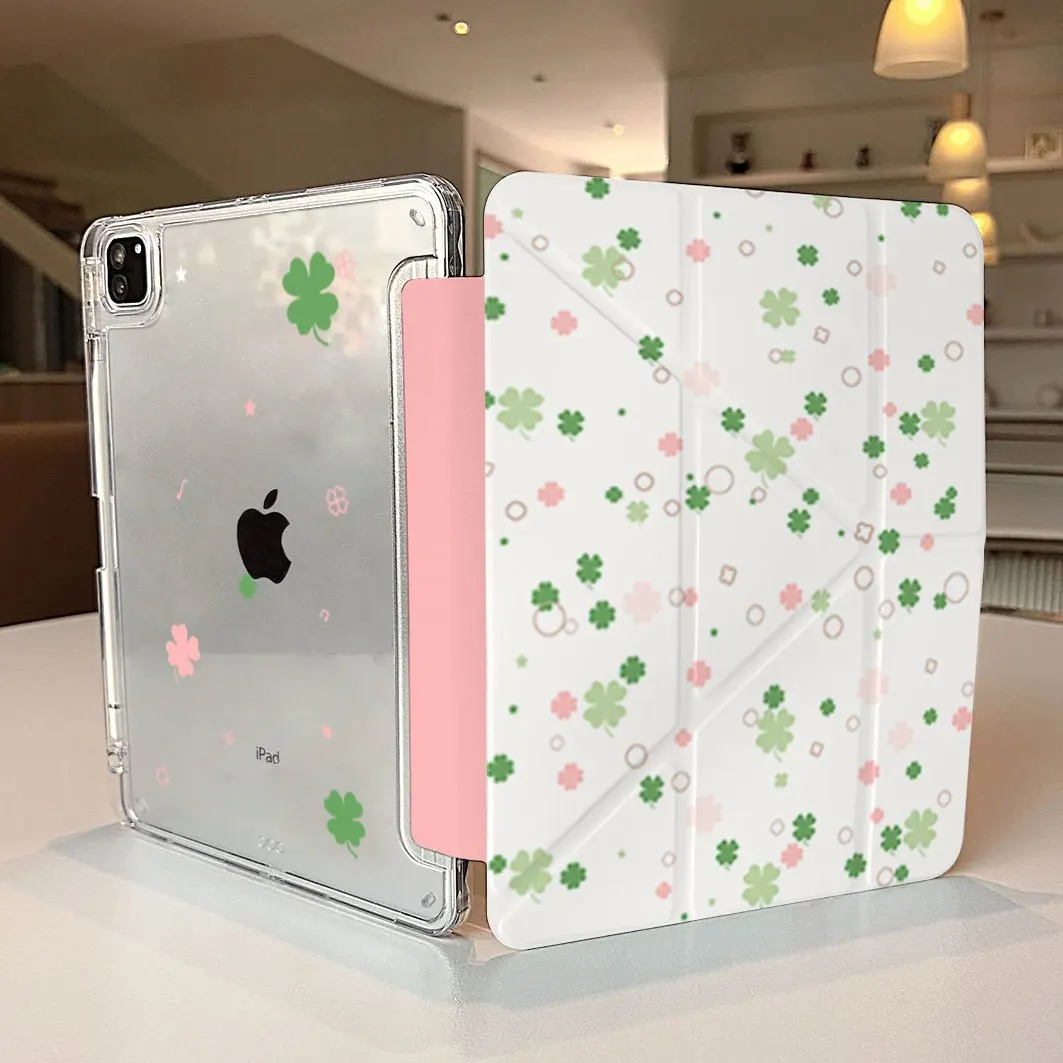 Lucky Four-Leaf Clover New Tablet Case For iPad Pro 11 12.9in 13 M4 9.7 10.2 5/6th 7/8/9 10 11th MINI 6 7 Air 5 6 7 Trifold Case