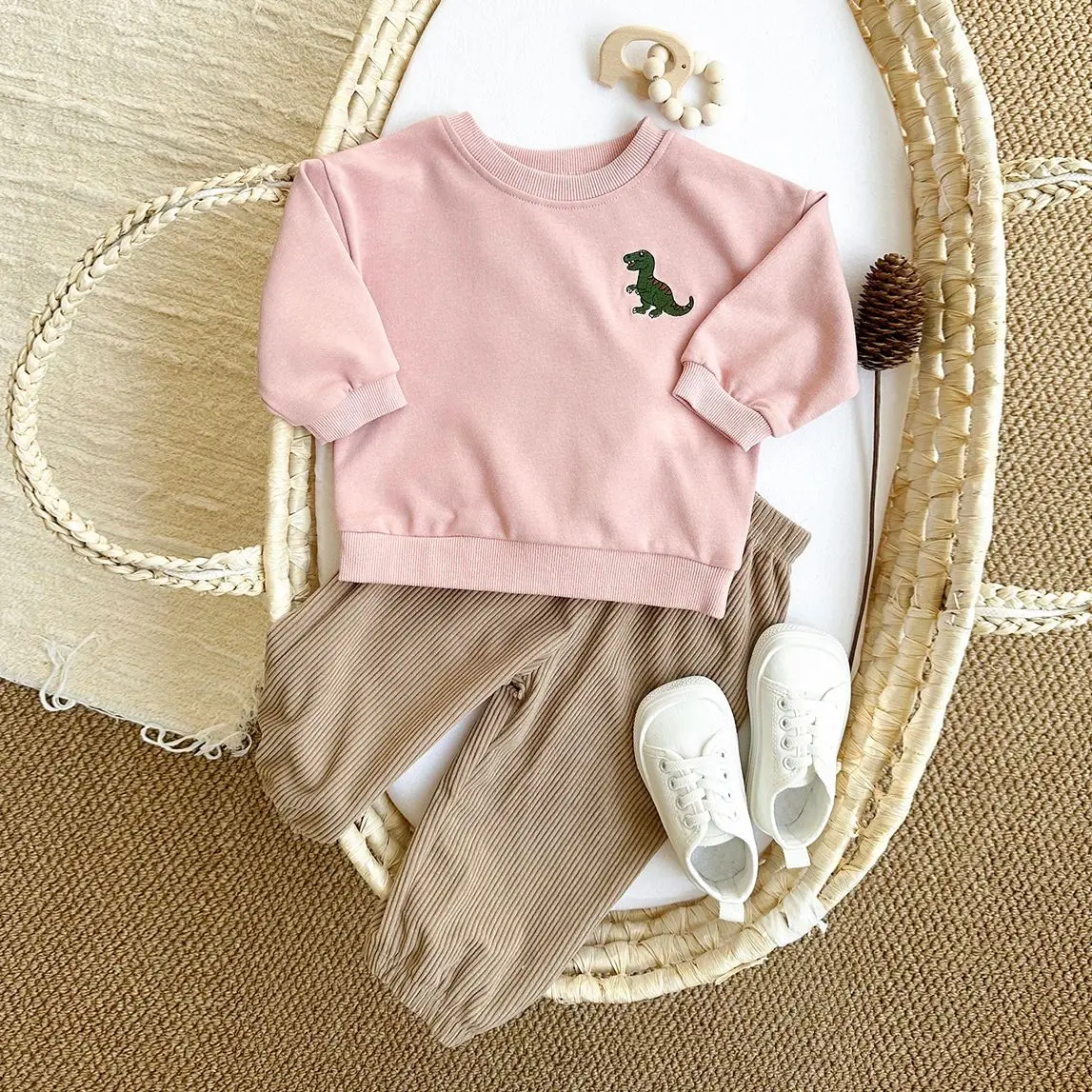 Autumn Newborn Baby Clothes Outfits Dinosaur Embroidery Leisure Cute Boys Girls Clothes Long Sleeved Sweatshirt+Pants Spring Set