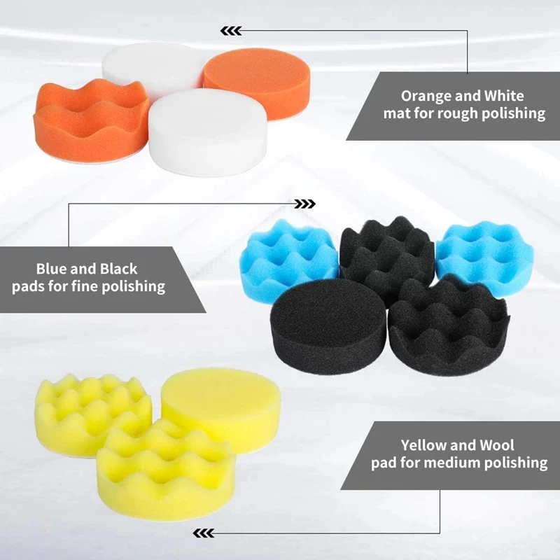 Car Polishing Sponge Pads Kit, Almofada de Espuma, Kit Buffer, Machine Wax Pads para Auto, Motocicleta, Veículo Motorizado, Remove Scratches