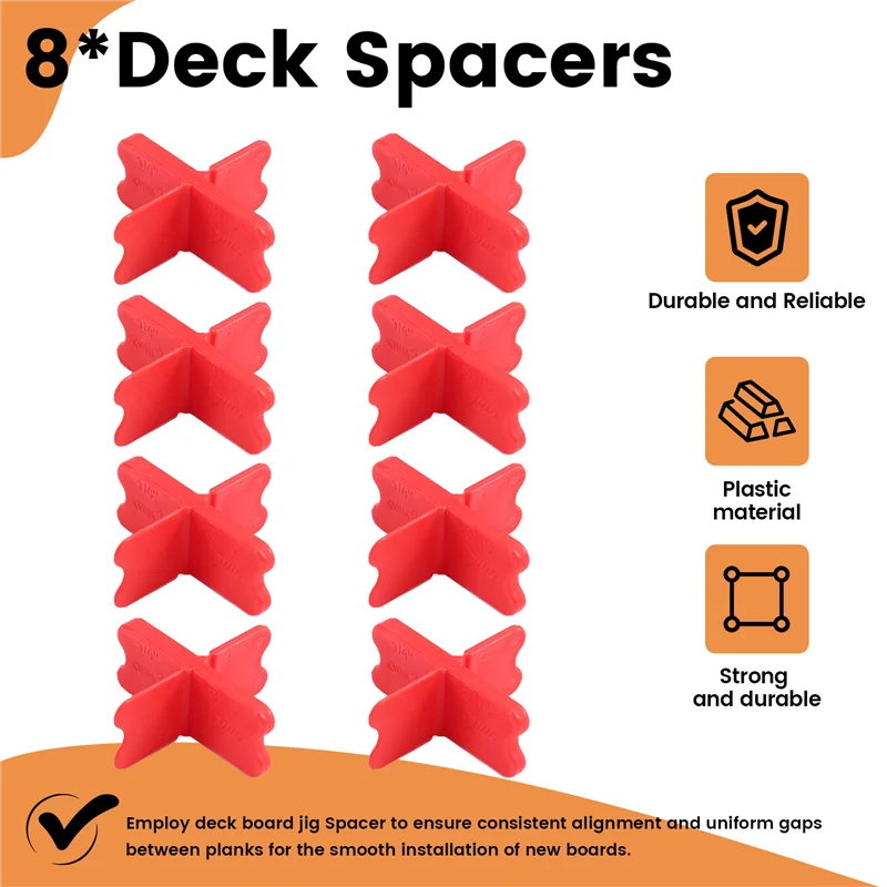 مجموعة فواصل ABAE-Deck 8 قطع - فواصل رقص بلاستيكية مع 4 خيارات سمك (1/16 بوصة، 1/8 بوصة، 3/16 بوصة، 1/4 بوصة) متضمنة مشبكًا