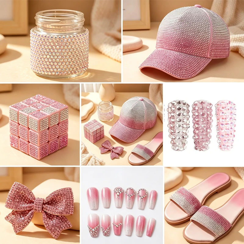 24 40 Grid Pink Red AB Jelly Mixed Resin Flatback Bedazzling Kit Bedazzled Rhinestone Kit Rhinestones Art DIY Clothing, Glasses