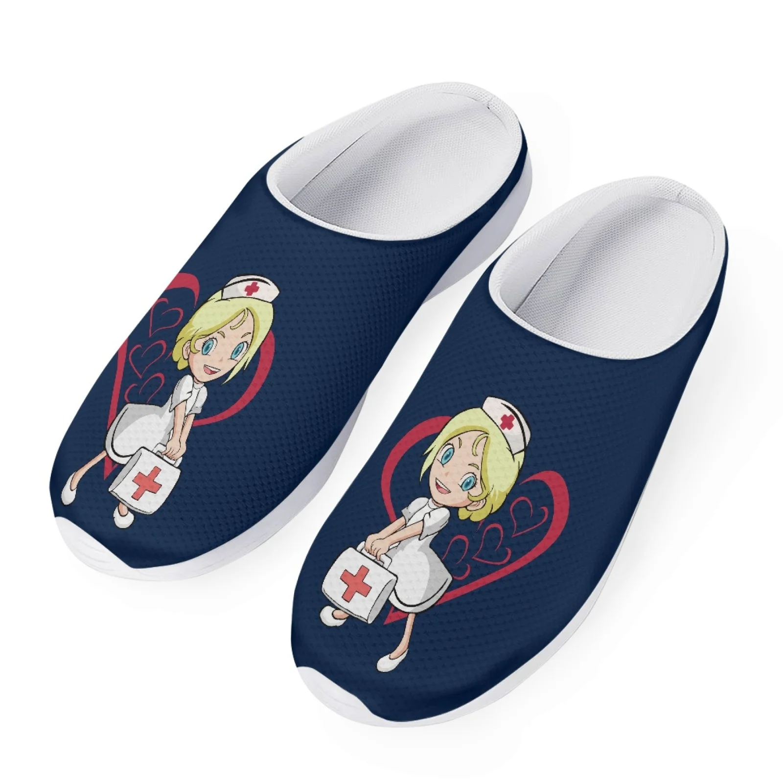 

Half Shoes For Women Beach Open-back Loafers Slippers Blue Nurse Medical Print Sandals Ladies Summer Mesh Flats Mules Femme Girl