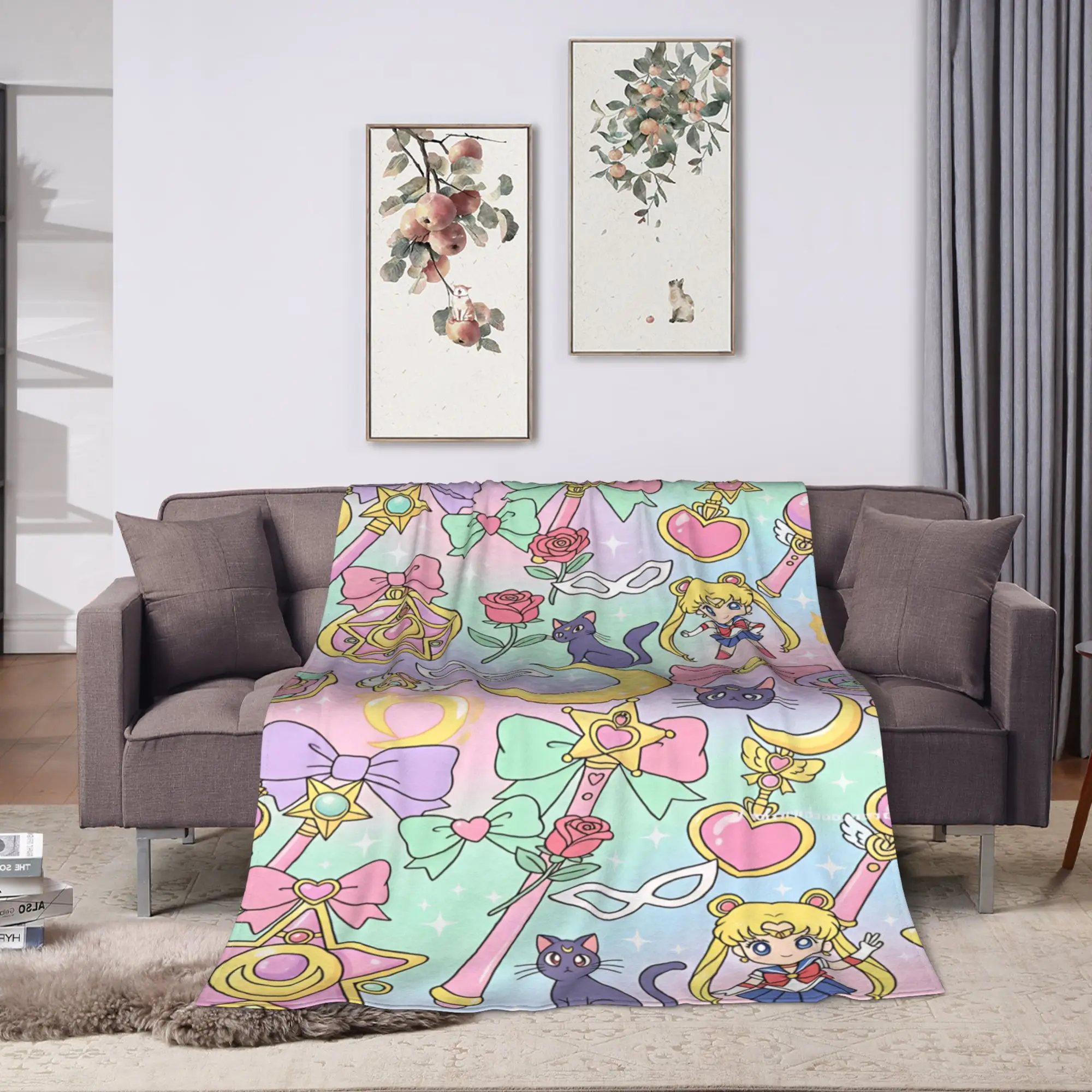 S-Sailor M-Moon Anime  Warm Blanket  Airplane Travel Plush Throw Blanket Print Couch Chair Flannel Bedspread Sofa Bed Cover