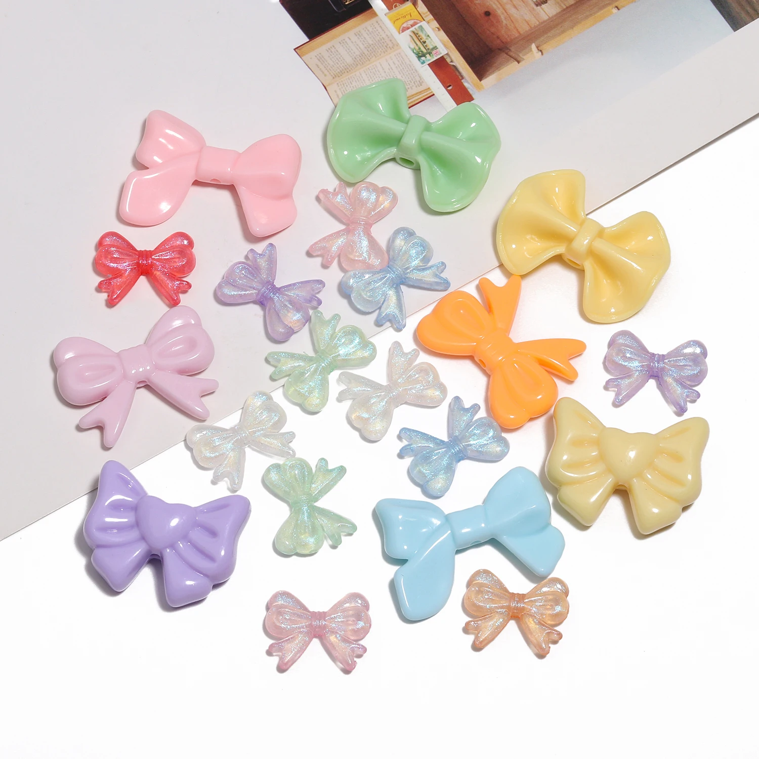 Candy Color Acrylic Bowknot Beads Cute Bow Tie Spacer Charms For Bracelet Handcraft Necklace Findings DIY Jewelry Accessories