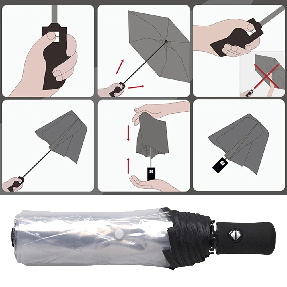 Fully Automatic Transparent Umbrella Fashion Durable Outdoor Triple Folding Rainproof Visual Clear Umbrella Outdoor Anti Wind