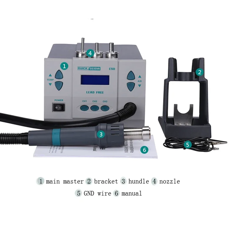 Original 1000W QUICK 861DW heat gun lead free hot air microcomputer temperature Rework Station+TS1200A solder station and tip