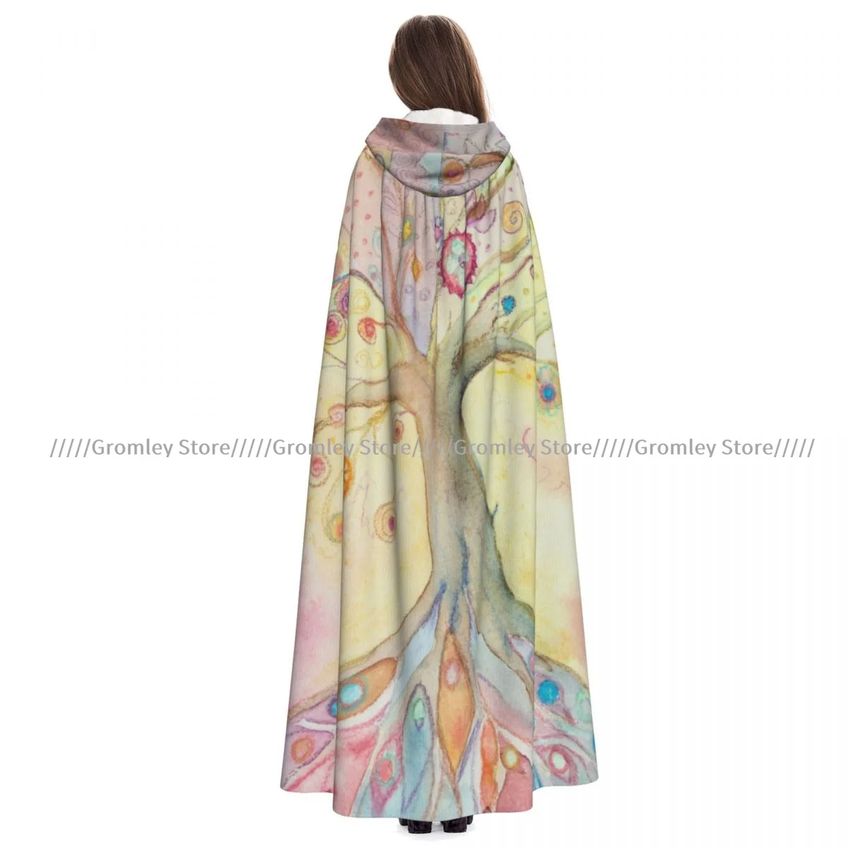 Witch Long Hooded Robe Whimsical Tree Of Life With Pastel Halloween Cloak Cosplay Costumes for Adult