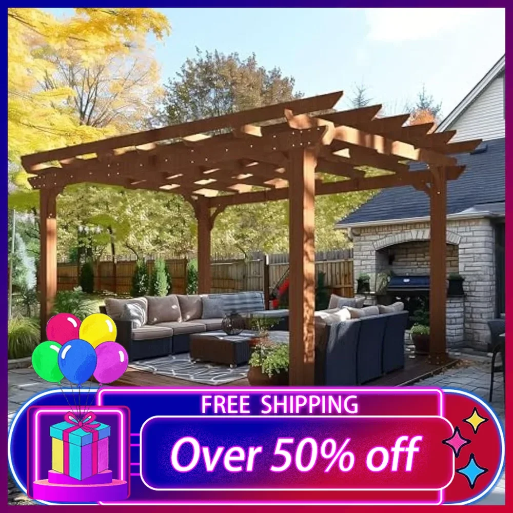 

10' x 12' Pergola, Patio Pergola with Solid Structure, Wood Cedar Pergolas and Gazebos with Arched Top for Deck Backyard Grill