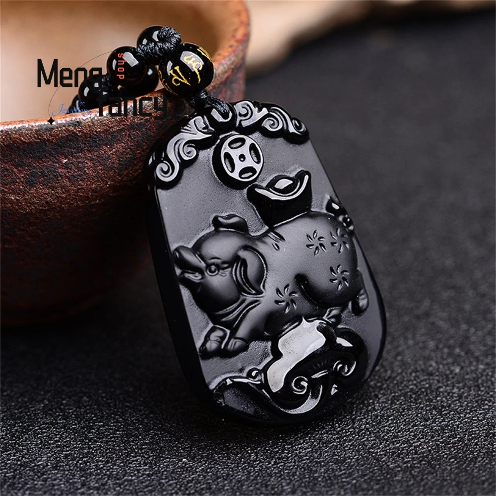 Natural Obsidian Chinese Zodiac Pendant Retro Exquisite Mascots Fashion Jewelry Best Selling High-grade Holiday Gift Handicraft