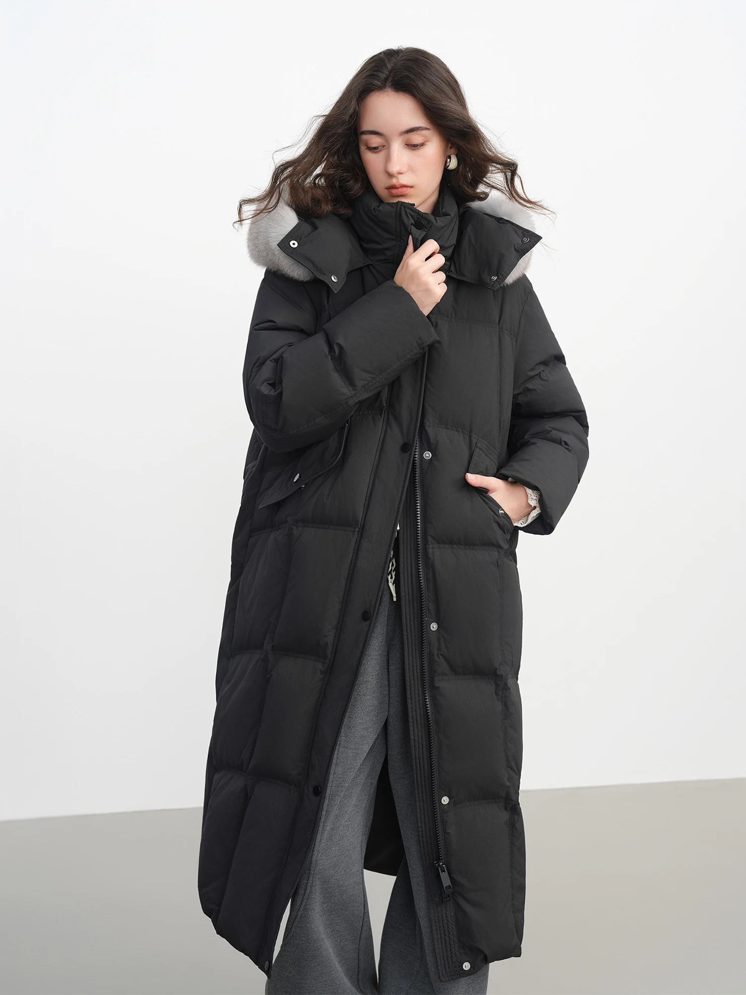 Fsle inverno plus size longo para baixo casaco com gola de pele de raposa do falso inverno 2025 nova jaqueta parkas quente multi cores disponíveis