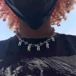 Goth Tooth Charms Thorn Knot Chain Necklace for Women Men Unisex Y2K Aesthetic Punk Choker Grunge Fashion Jewelry