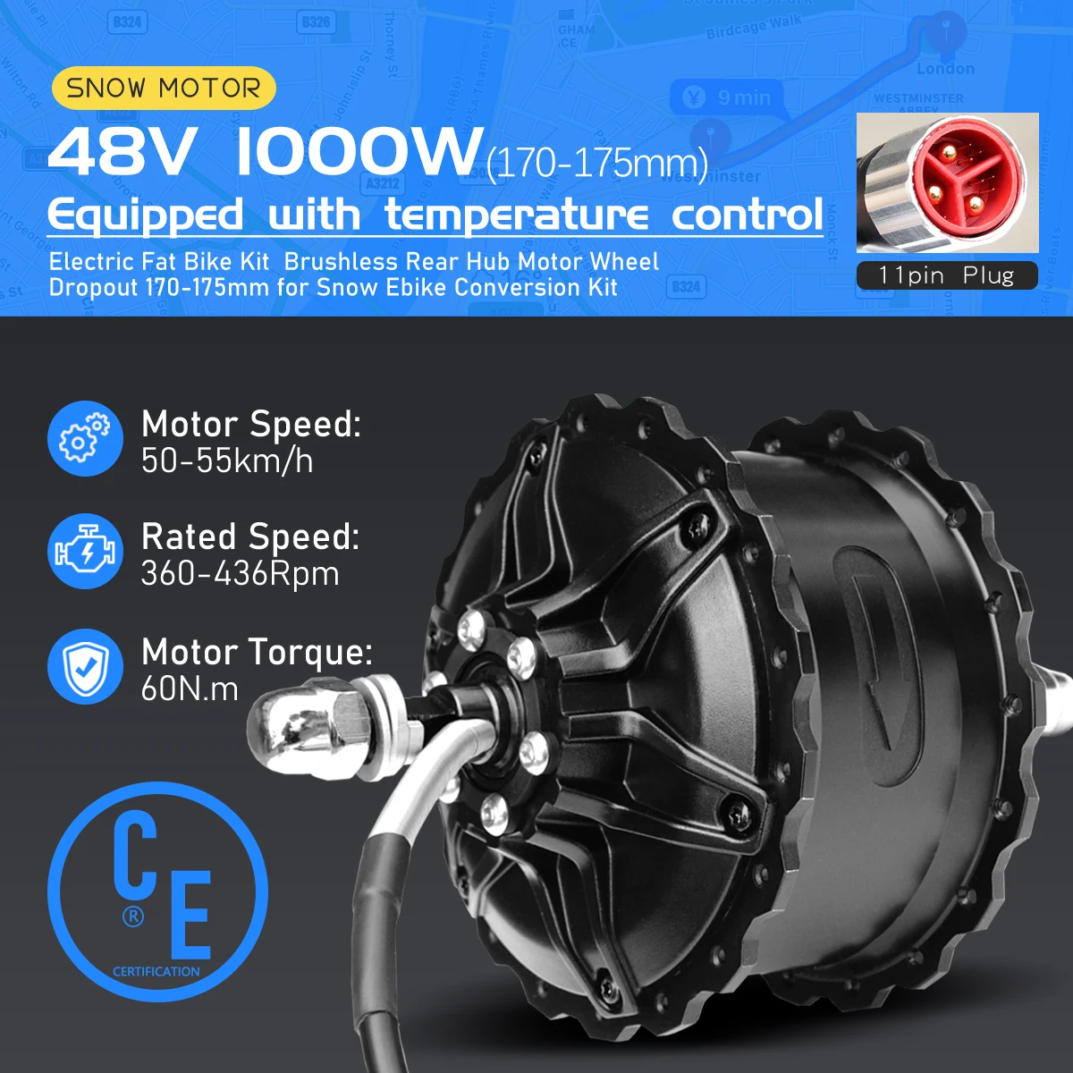 NEW Ebike Fat Tire Motor 48V 1000W 4.0Tyre Brushless Rear Rotate Hub Motor Wheel Equipped with temperature sensor For Snow Bike