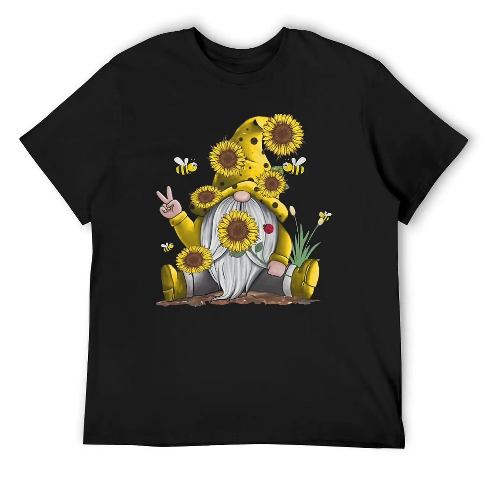 

Sunflower Gnome With Bee Hippie Gnome T-Shirt anime tshirt custom t shirt t shirts for men graphic