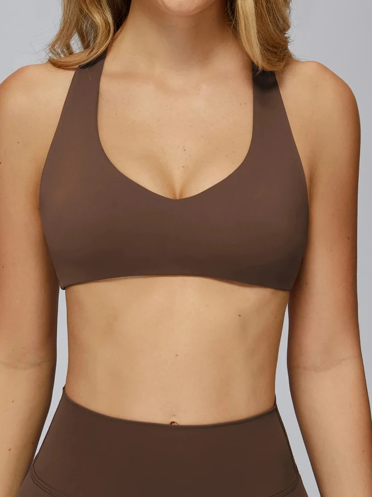 2025 nuove donne scollo a V reggiseno yoga T back antiurto fitness top per corsa allenamento sport all'aria aperta femminile stretto reggiseno sportivo casual