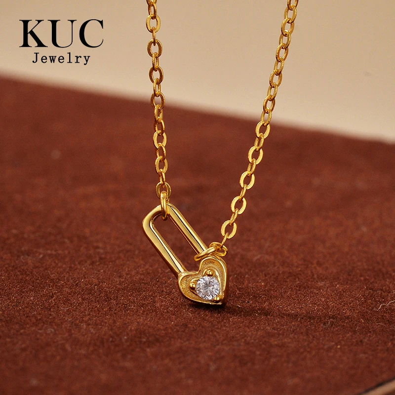 Fine Jewelry Unique 925 Sterling Silver Niche Design Chic Chain Heart Shape Lock Pendant Necklaces for Girls